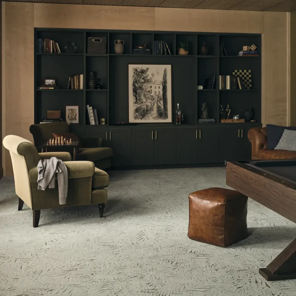 Textured gray Anderson Tuftex Autograph carpet in a modern living room