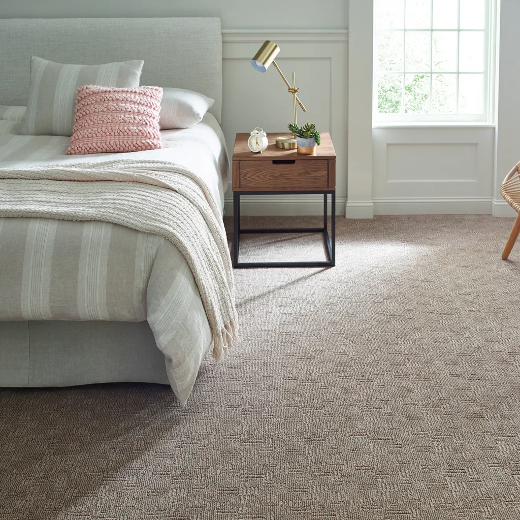 Gray blended Anderson Tuftex Diego carpet in a rustic living room