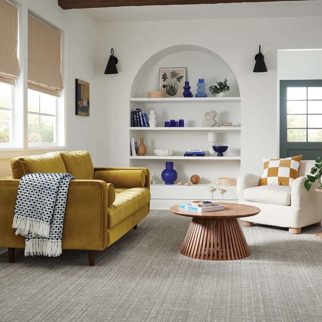Gray Shaw Floors Skyline Shift carpet in a modern sitting room