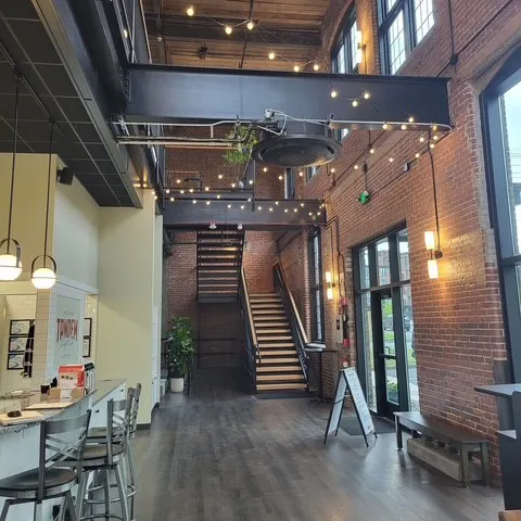 Finished commercial flooring inside a bagel shop