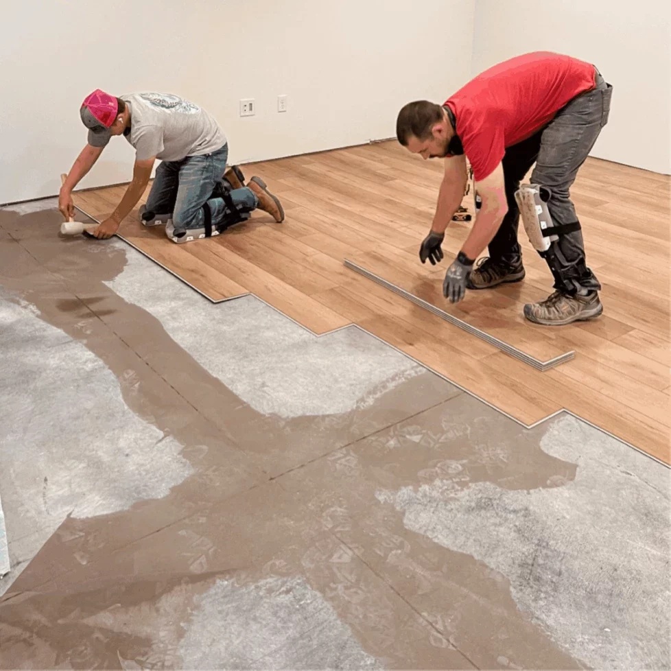 Before and after of Calypso Oak flooring installed in a multi-family unit