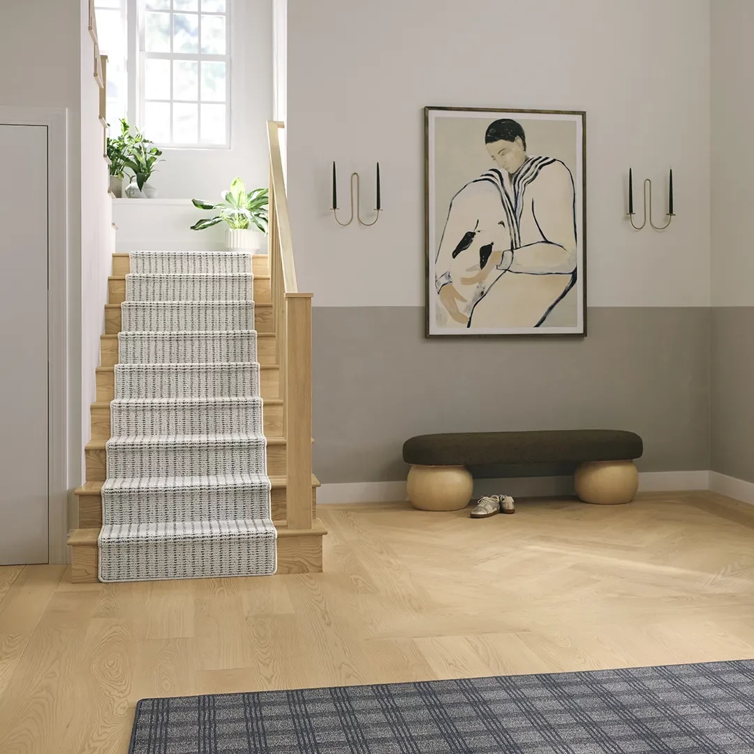 Staircase with a custom carpet runner